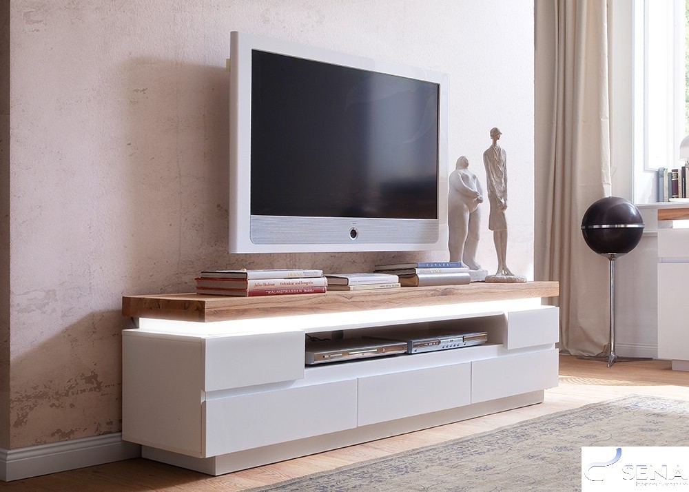 Eris II Large TV Stand with Natural Oak Top and LED Lights