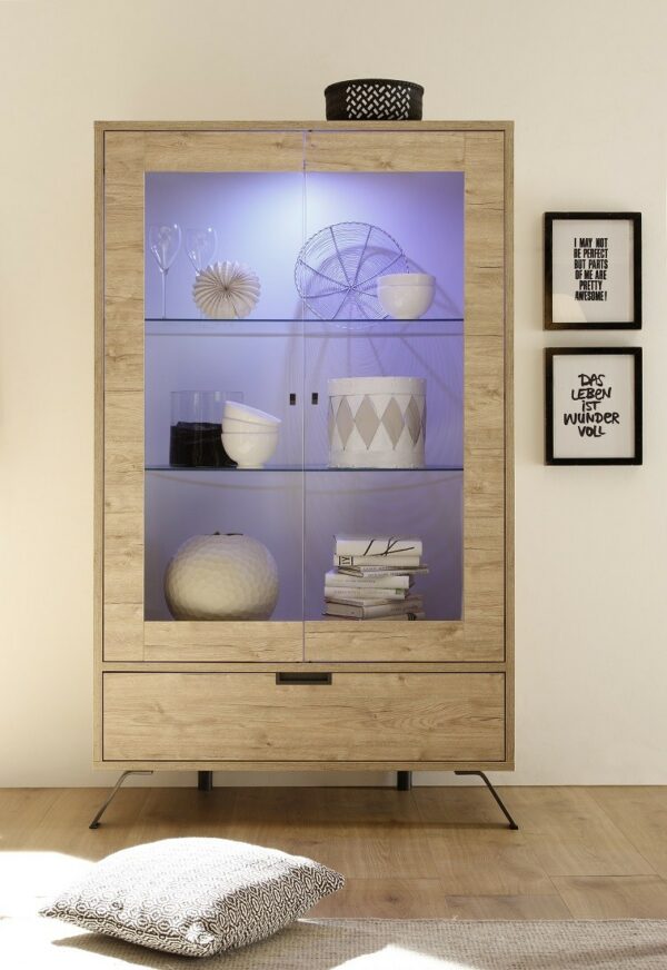 Parma-Light oak display cabinet with lights