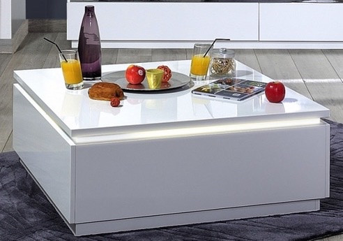 Orde Contemporary High Gloss Coffee Table with LED Lights