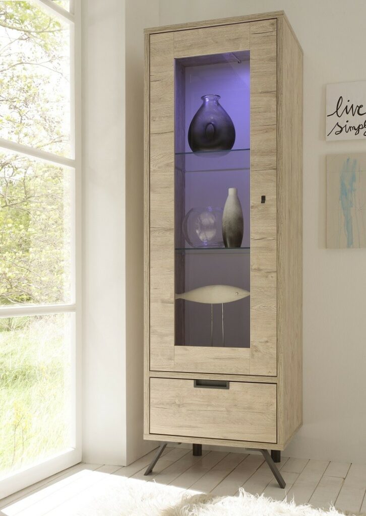 Parma Light Oak Narrow Display Cabinet with Lights