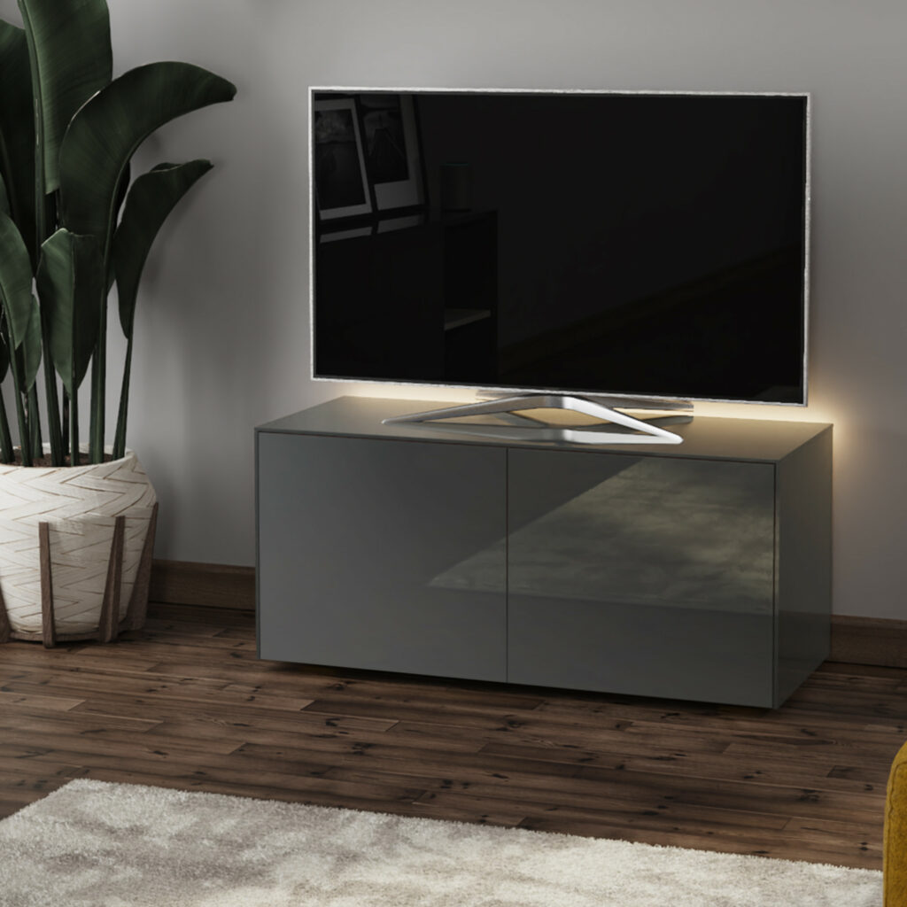 Ferro – intelligent TV Unit with wireless phone charger in grey finish