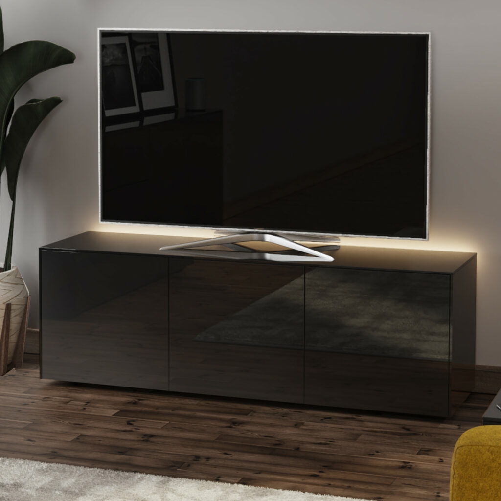 Ferro II – intelligent TV Unit with wireless phone charger in black finish