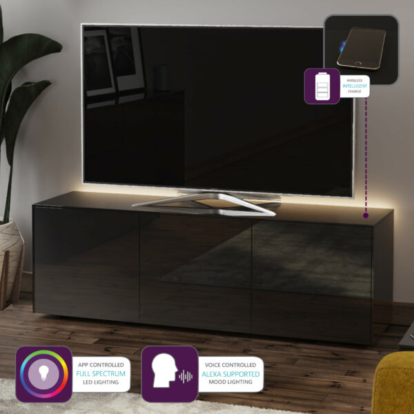 Ferro II - intelligent TV Unit with wireless phone charger in black finish