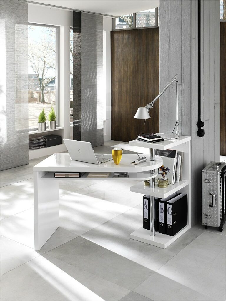 Mattis – white high gloss lacquered swivel computer desk