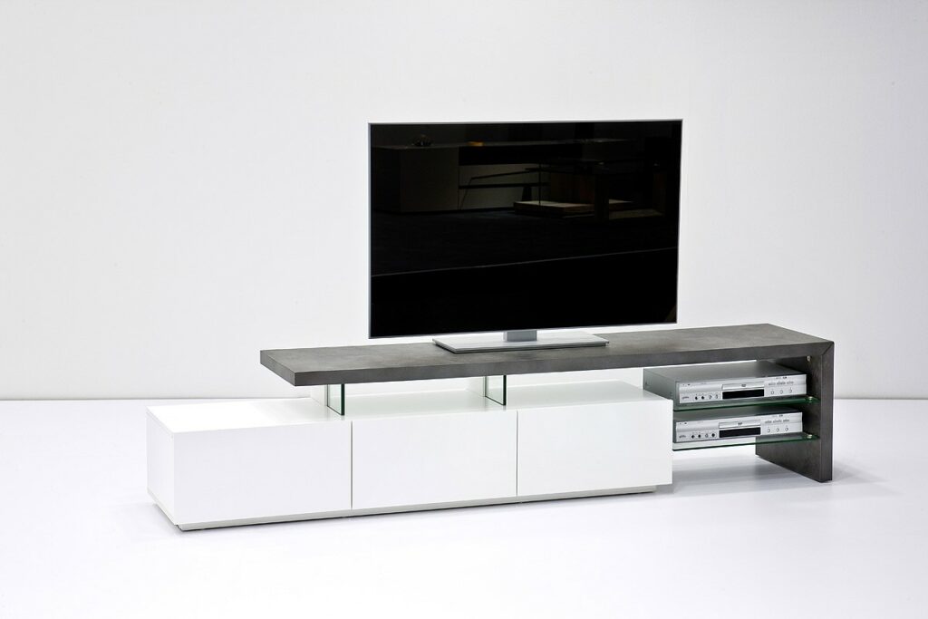 Ramos – lacquered tv unit with concrete  imitation finish
