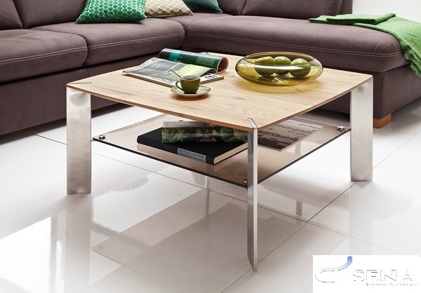 Nelly oak coffee table with stainless steel legs