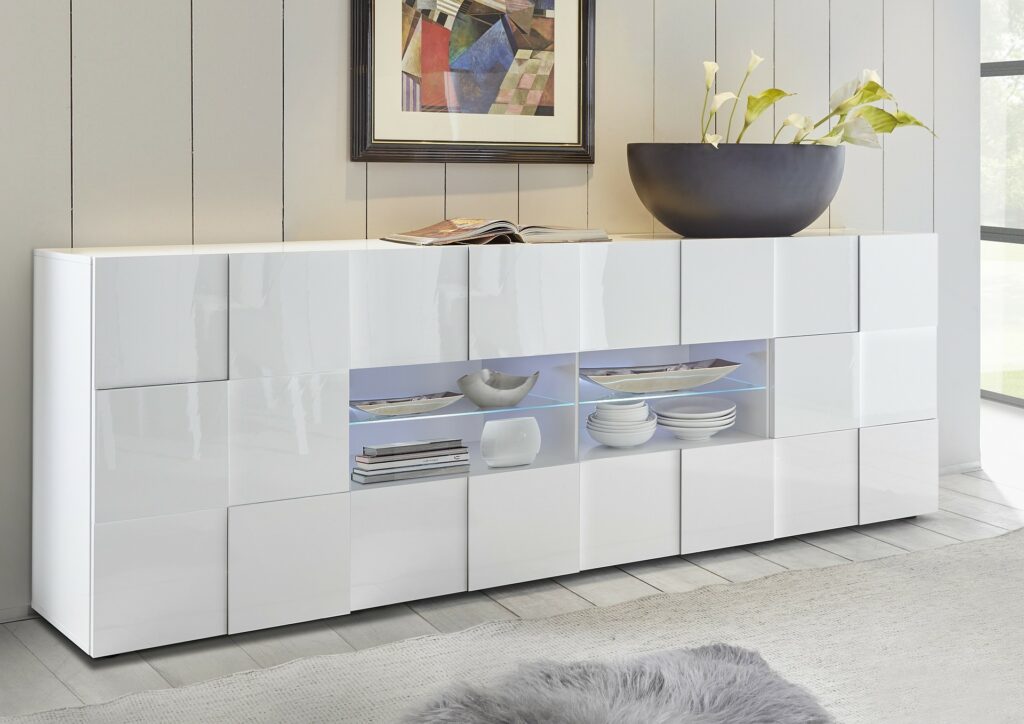 Diana 241cm White Gloss Sideboard with LED Lights