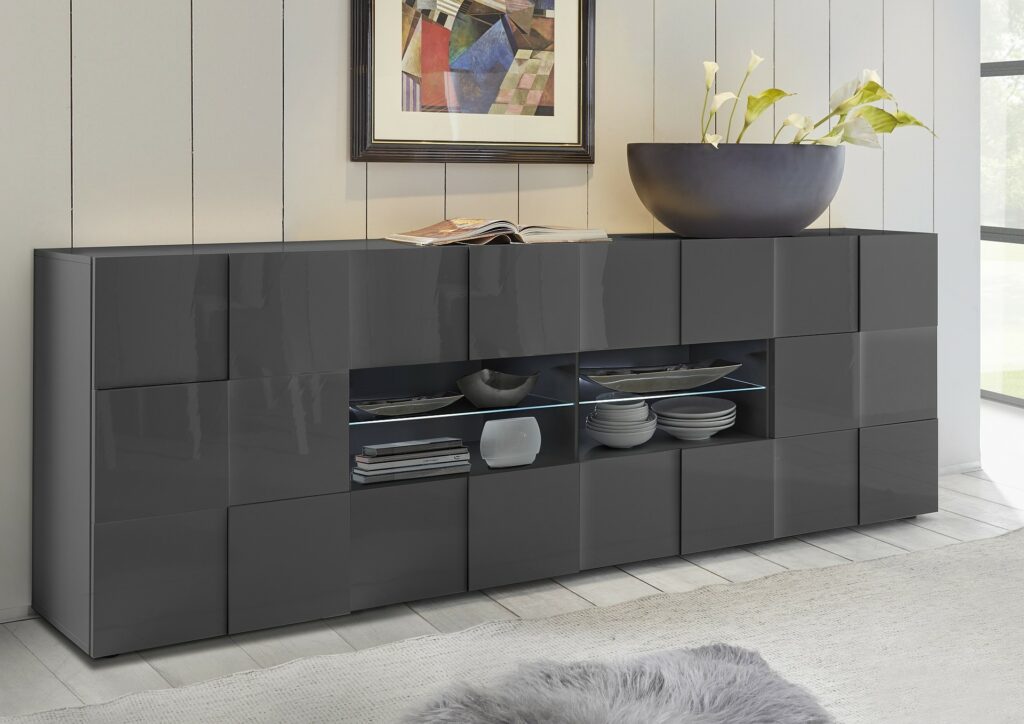 Diana 241cm Grey Gloss Sideboard with LED Lights