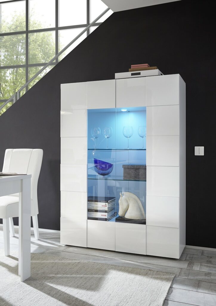 Diana Two Door White Gloss Display Cabinet with LED Lights