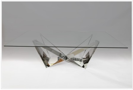 Fabio coffee table in polished stainless steel with glass top