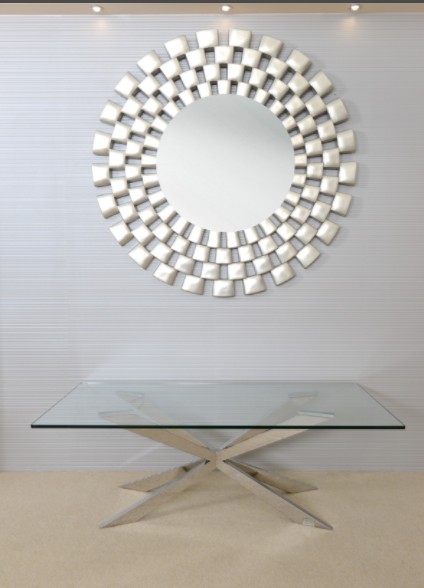 Cleo coffee table in polished stainless steel with glass top