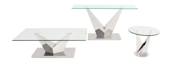 Lora Console Table in Polished Stainless Steel with glass top