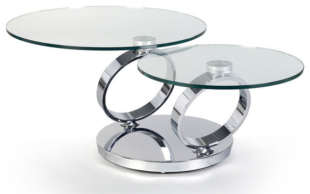 Enyo coffee table in polished stainless steel with glass top