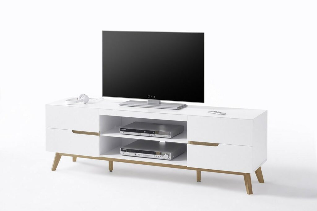 Sparta – matt white TV cabinet with oak frame
