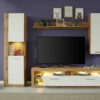 Score I wall unit composition in wotan oak and white gloss finish
