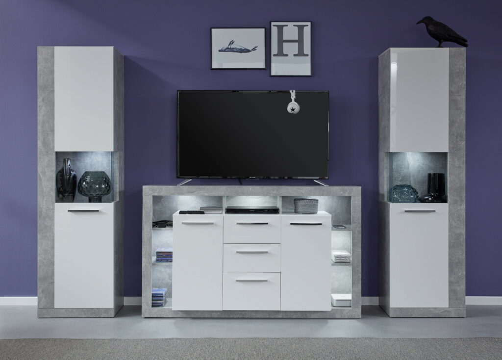 Score II Wall Unit Composition in Stone Grey and White Gloss Finish