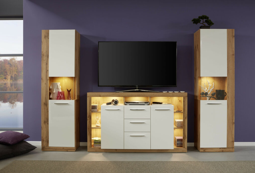 Score II Wall Unit Composition in Wotan Oak and White Gloss Finish
