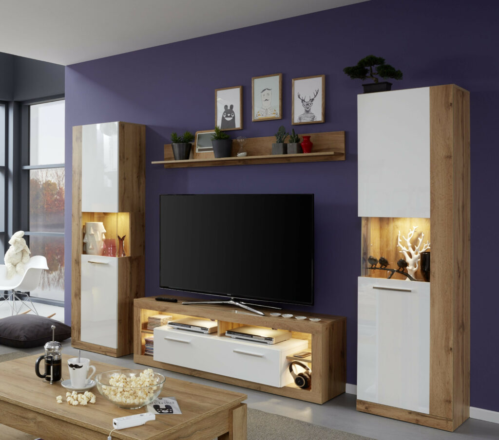 Score III Wall Unit Composition in Wotan Oak and White Gloss Finish