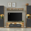 Score III wall unit composition in wotan oak and grey matera finish