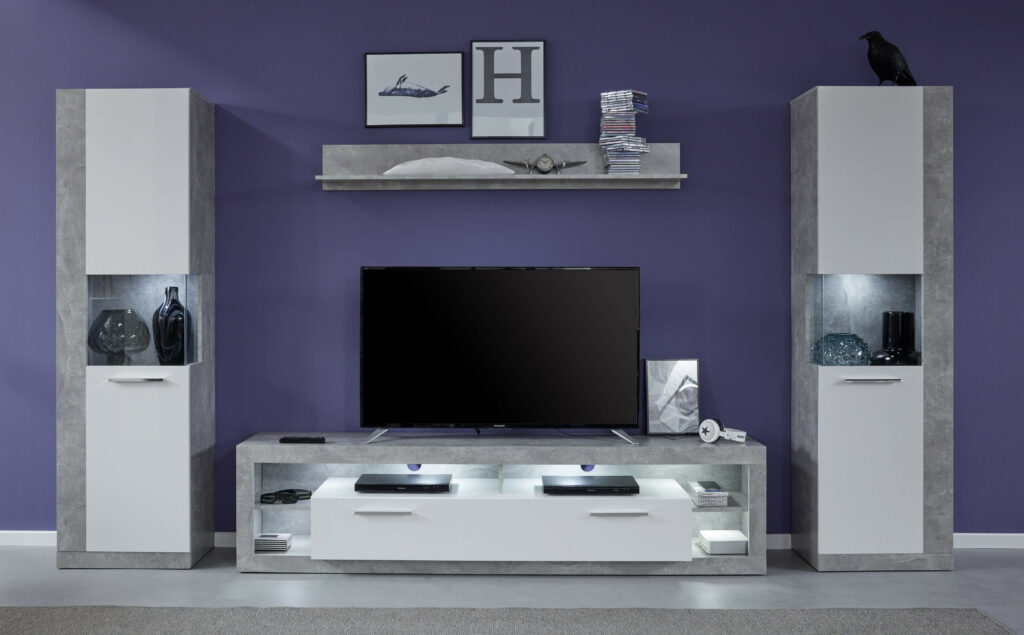 Score IV Wall Unit Composition in Stone Grey and White Gloss Finish