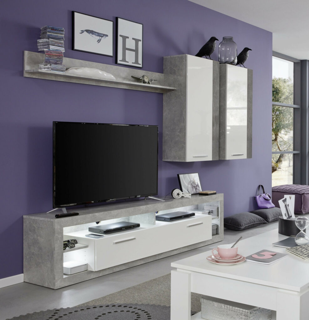 Score V Wall Unit Composition in Stone Grey and White Gloss Finish
