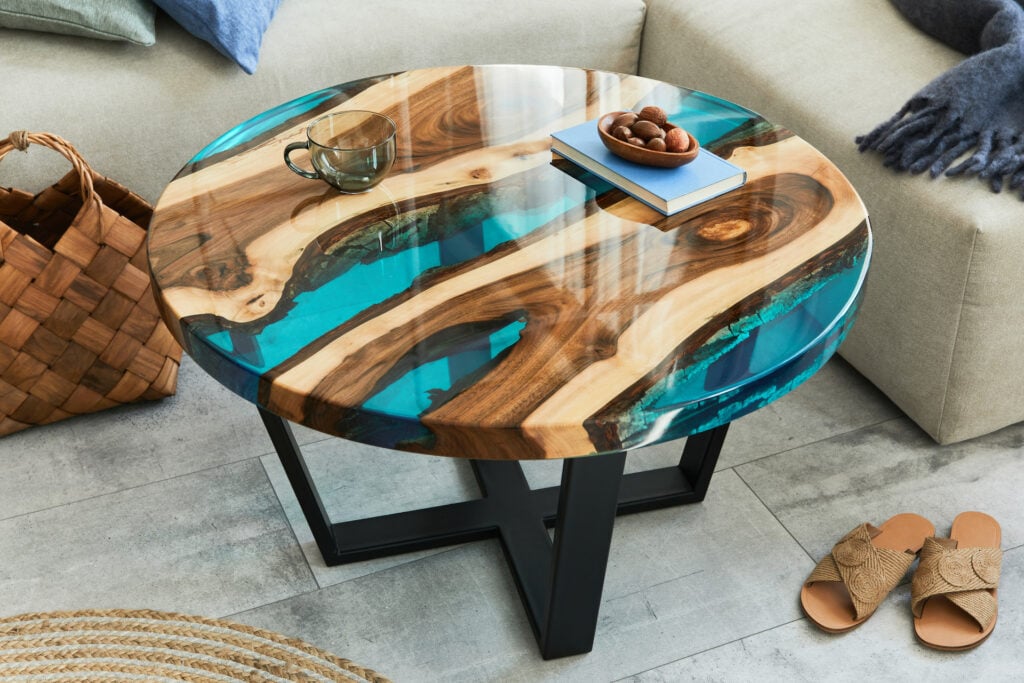 Aria Blue Resin Round Coffee Table