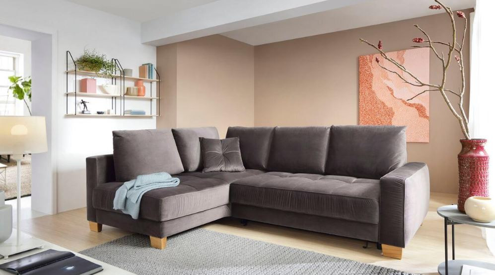 Sim corner sofa bed with oak legs