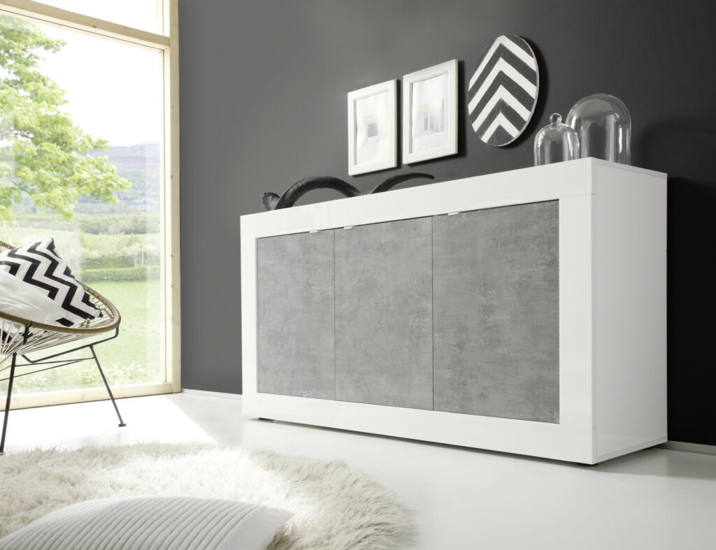 Dolcevita Three Door Gloss and Concrete Sideboard