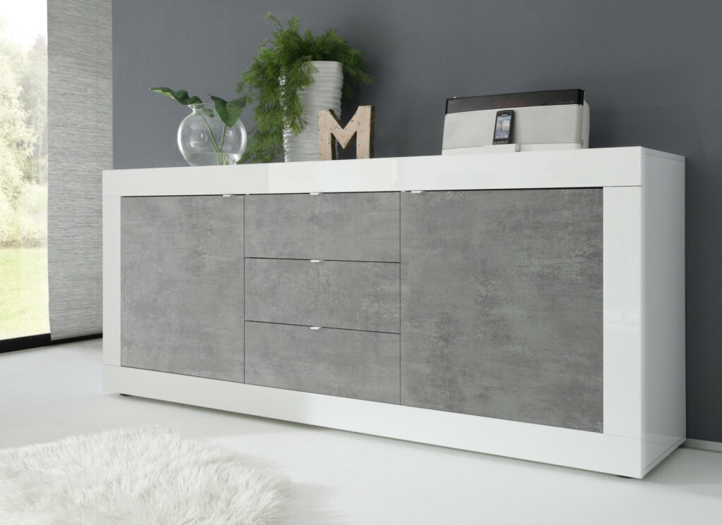 Dolcevita II White Gloss and Concrete Finish Sideboard