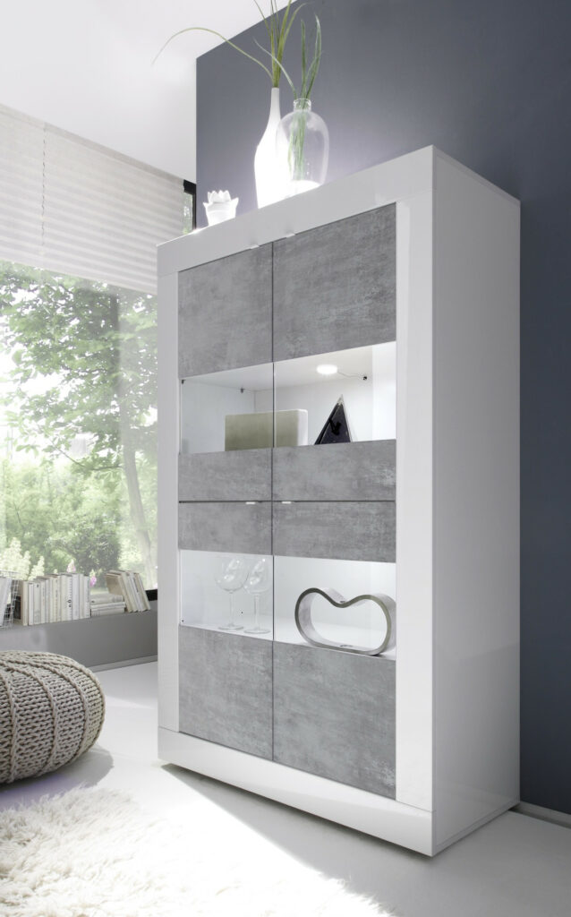 Dolcevita Wide Gloss and Concrete Display Cabinet