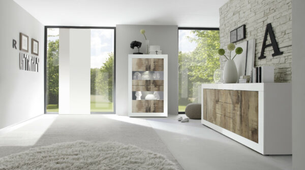 Dolcevita wide gloss and oak display cabinet