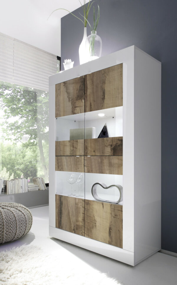 Dolcevita wide gloss and oak display cabinet