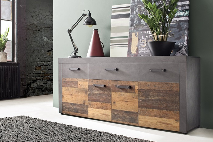 Indy sideboard in old wood and grey matera finish