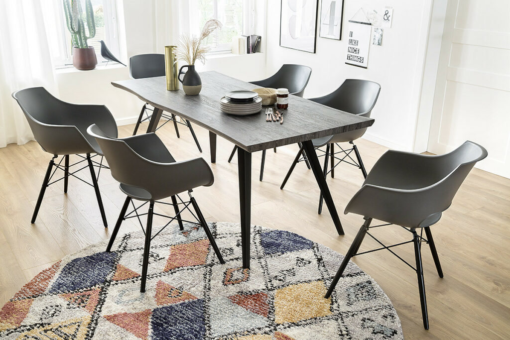 Rock II modern dining chair  with wood legs in black paint