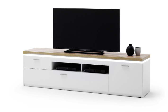 Cali 196cm TV Stand with Oak Veneered Top and LED Lights