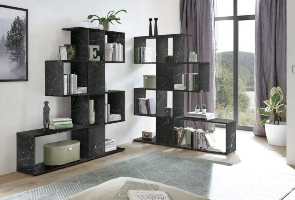 Bookcase Zeta in Black Marble Imitation