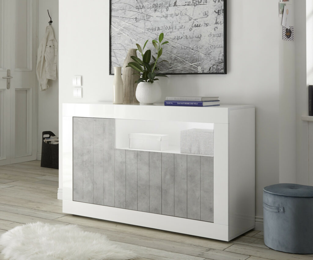 Fiorano 138cm sideboard in white gloss and stone finish