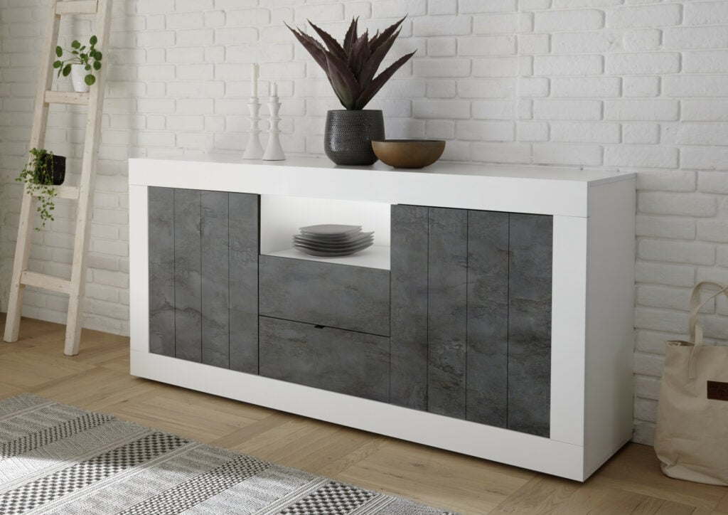 Fiorano 184cm sideboard in white gloss and oxide finish