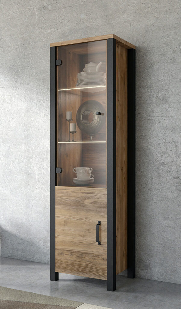 Olin Display Cabinet in Wood Imitation and Black Matt Finish