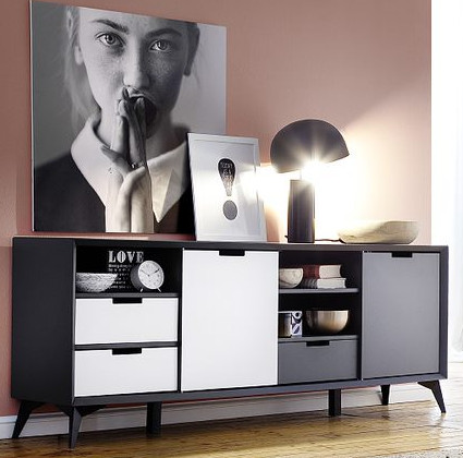 Netanja Sideboard 180cm in Matte Grey and White Lacquer
