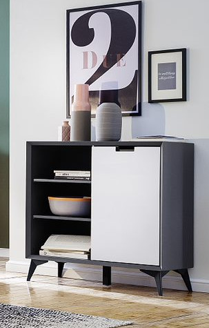 Netanja Highboard 93cm in Matte Grey and White Lacquer