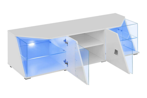 Edgar TV Stand in White high gloss and LED lights
