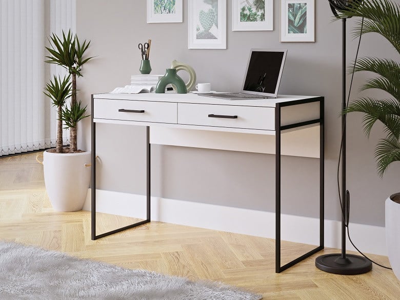 Kami White Loft Desk with Two Drawers