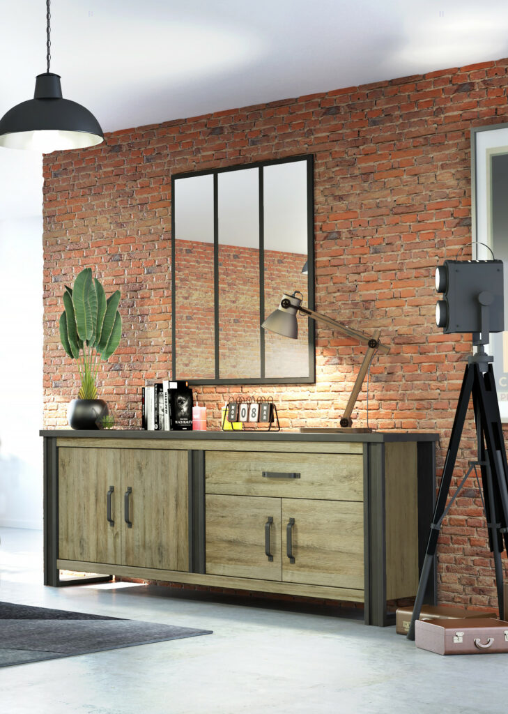 Lorain Oak Sideboard in Loft Style 224 cm