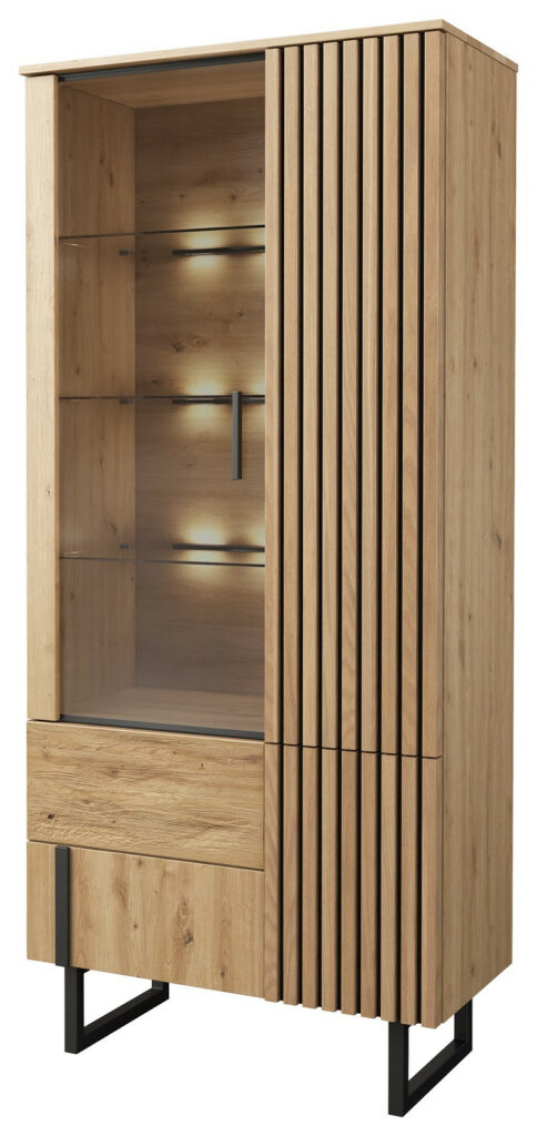 Gino 2 doors Display Cabinet in Solid Oak