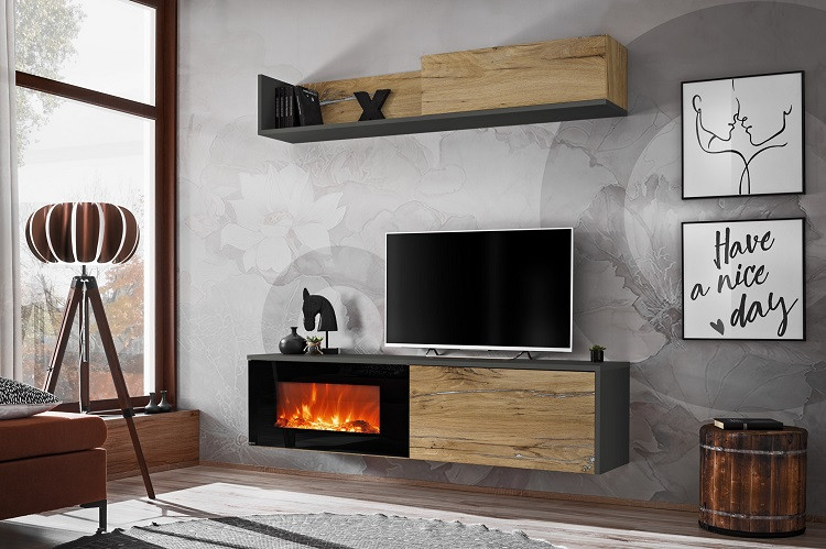 Chic Hanging Wall Unit with Fireplace