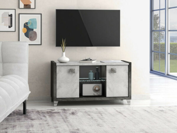 Louis Small TV Stand 105 cm in Grey High Gloss & Grey Stone Effect Finish