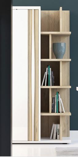 Meghan Bookcase with 1 door and shelves White High Gloss and Oak