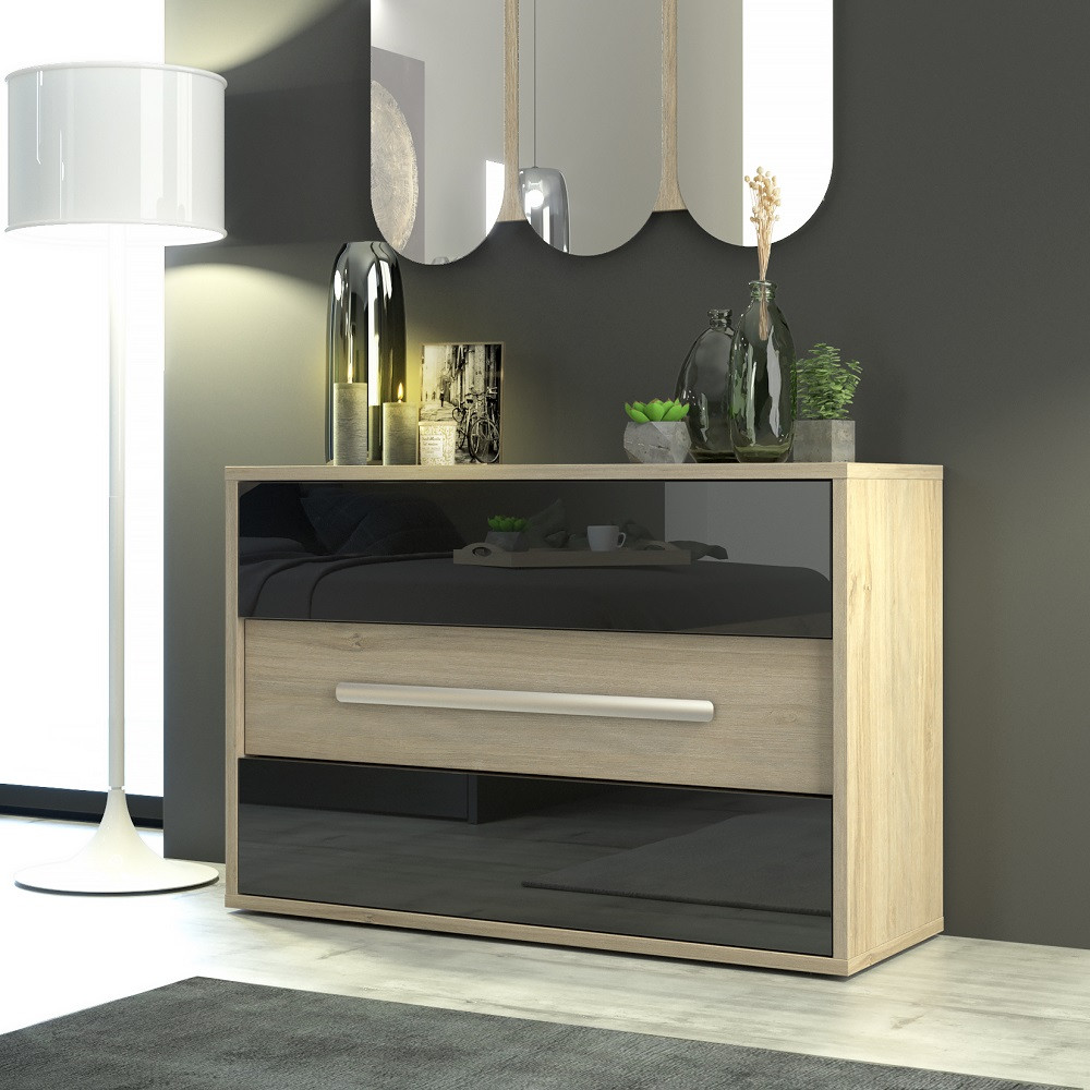 Carlos Chest of Drawers in High Gloss Black and Oak