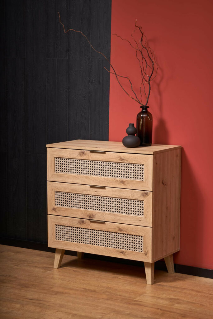 Tropic 3 drawers Sideboard in Oak Veneer – Boho Style